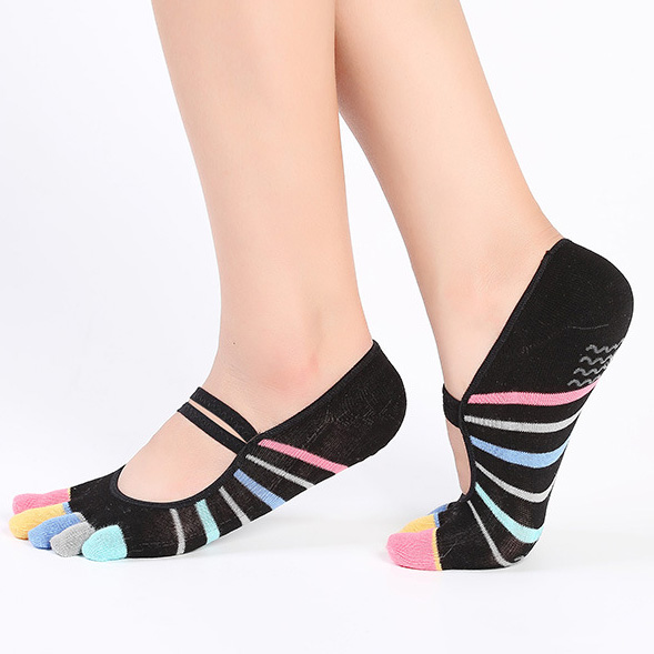 Cross Straps Toe Yoga Socks Female Cotton Socks Tether Silica Boat Slip Toe Socks Dance